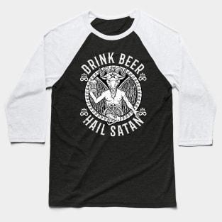 Drink Beer Hail Satan I Satanic Baphomet graphic Baseball T-Shirt